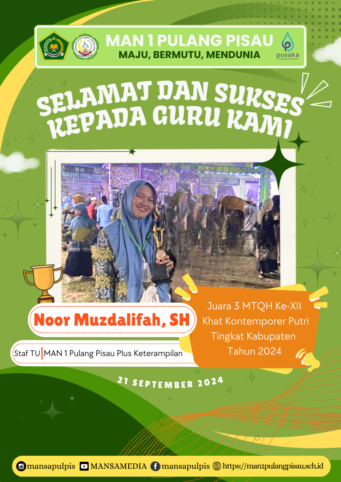 GURU MAN 1 PULANG PISAU PLUS KETERAMPILAN MERAIH JUARA 2 DALAM MTQH KE-XII TINGKAT KABUPATEN PULANG PISAU