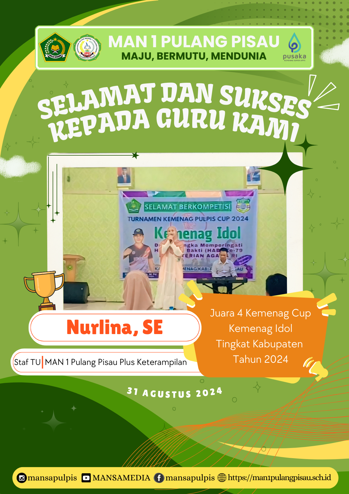 GURU MAN 1 PULANG PISAU PLUS KETERAMPILAN MERAIH JUARA 4 DALAM KEMENAG CUP TINGKAT KABUPATEN PULANG PISAU